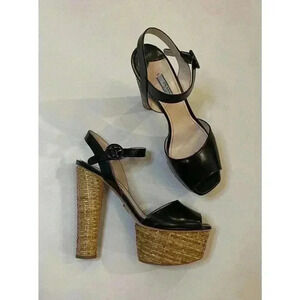 Prada Platform Sandals Wicker Black Patent Leather High Heels Pumps EU 40 US 10